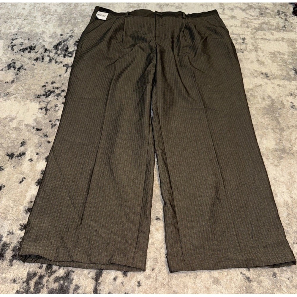 CLAIBORNE Mens Brown  Stripe Pleated Cuffed Dress Pants Size 40 X 30 New